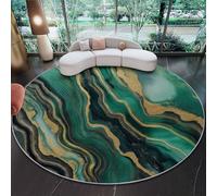 Genérico 180 cm Alfombras Redondas para Sala de Estar, Elegante Lujoso Mármol Estampada Alfombra Redonda Lavable Verde Oscuro - Pelo Corto Suave Franela Alfombras para Dormitorio Comedor