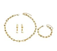 Genérico 18K Gold Plated 3-Piece Jewelry Set for Women - U-Shaped Chain Earrings Necklace Bracelet, Long-Lasting Gold, Easy Care, for Mother's Day, Wedding, Anniversary