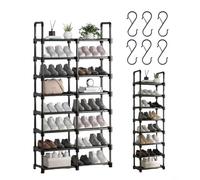 Genérico 2-8 Tier Shoe Rack, Black Metal Stackable Shelf with 6 Hooks, Space Saving Storage Organizer For entryway Hallway, Tenedores de Alta Capacidad Soporte de pies de Soporte (128 cm/50.39 in)