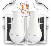 Genérico 2 Bombillas LED Potentes 12W con Panel Solar y Mando Distancia Recargables Placa Solares | Hogar, Terraza, Camping, Apagones, Caravanas, Emergencia, Kit Supervivencia, Establo.