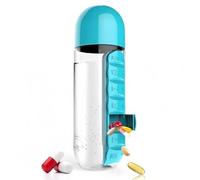 Generico 2 en 1 Botella de agua portátil con organizador de la caja de la píldora 7 días Caja del planificador Contenedores de casos de medicina de viaje (Azul)