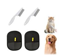 Genérico 2 guantes antipelos + 2 peines antipulgas | Set de aseo para gatos y perros | Limpieza de muebles