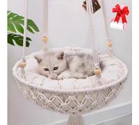 Genérico 2 in 1 Boho Tassel Cat Hammock, Space Saving Knitting Cat Hammock with Cotton Mat, Handwoven Hanging Bed Swing for Small Large Indoor Cats Wall Decor