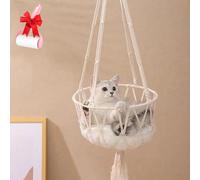 Genérico 2 in 1 Boho Tassel Cat Hammock, Space Saving Knitting Cat Hammock with Cotton Mat, Handwoven Hanging Bed Swing for Small Large Indoor Cats Wall Decor