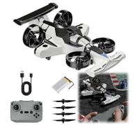 Genérico 2 in 1 Flying RC Car Drone,360° High Speed Rechargeable Dual Mode Remote Control Drone,3 Speeds Adjustable 2.4Ghz 4WD Stunt Car,Birthday Gifts for Boys and Girls (White)