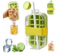 Genérico 2 in 1 Ice Cube Bottle with Straw, Portable Iced Coffee Cup with Ice Tray, Touch-Free Easy Press To Release, Cool Summer Bottle Cup for Freezer, Coffee, Beverages (Green,27.05 fl oz)