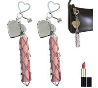 Genérico 2 in 1 Lipstick Holder with Mirror Net Bag,Chic Lip Gloss Holder Keychains,Potable Stainless Steel Lipstick Holders Keychains