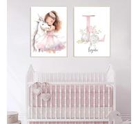 Genérico 2 Laminas Personalizadas Nombre Bebé Niña Rosa Cuadro 30x40 Decoración Pared Dormitorio Niño Poster Habitacion Infantil Regalo Lienzo Sin Marco