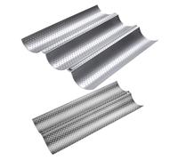 Genérico 2 Moldes para Hornear Baguettes de Acero Inoxidable Revestimiento Antiadherente, 3 Ranuras Medianas y 2 Pequeñas, Bandejas Perforadas para Pan Francés, Utensilios de Cocina