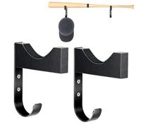 Genérico 2 Pack Baseball Bat Wall Holder - Iron Wood Black 9.9x9.15cm Function Display Rack - Bat And Cap Storage Organizer For Living Room Bedroom Entryway Garage - For Baseball Fans