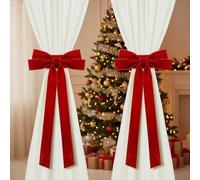 Genérico 2 Pack Christmas Drapes Bow Tiebacks, Velvet Bowknot Holdbacks, Strong Draperies Holdbacks For Window Draperies, No Tools Required, For Wedding, Parties, Christmas Window Decorations