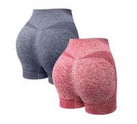 Genérico 2 Pack Mallas Deporte Mujer Cortas Cintura Alta Pantalones Cortos Deportes Push Up Antirozaduras Pantalon Corto Deportivos Anticeluliticos Short Yoga Gimnasio Ciclismo Jogging Leggins Shorts