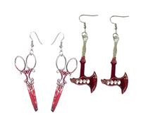 Genérico 2 Pares Pendientes de Halloween de Doble para Mujeres Pendientes Colgantes de Tijeras con Diseño Joyería de Oreja para y