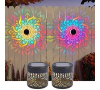 Genérico 2 Pcs Color Changing Solar Mandalas Lights,Decorative Solar Mandalad Wall Light,Outdoor Metal Projection Light,Waterproof Fence Lights for Yard Garden Patio Backyard (A)