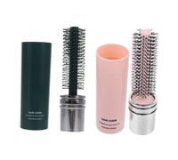 Genérico 2 piezas Cepillo Redondo Retráctil de Viaje para Rizos y Peinados Compacto y Portátil para Hombre y Mujer Resistente y Suave para Tipo de Cabello de Unidades Rosa y Verde