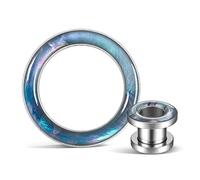 Genérico 2 Piezas Concha Abulón Natural & Acero Inoxidable Túneles 8-25mm, Polea Dilatador de Perforación - Plugs Perforados Joyas Stretching(B-Silver,16mm (5/8"))