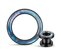 Genérico 2 Piezas Concha Abulón Natural & Acero Inoxidable Túneles 8-25mm, Polea Dilatador de Perforación - Plugs Perforados Joyas Stretching(B-Black,19mm (3/4"))