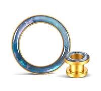 Genérico 2 Piezas Concha Abulón Natural & Acero Inoxidable Túneles 8-25mm, Polea Dilatador de Perforación - Plugs Perforados Joyas Stretching(B-Gold,8mm (0g))
