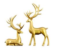 Genérico 2 Piezas de Reno decoración navideña Figuras de Resina estatuas de Ciervos sentados y de pie Escultura de Alce Adornos de Ciervos para decoración del hogar Escultura de Reno pequeña