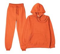 Genérico 2 piezas para correr para mujer, conjunto con capucha + pantalones cálidos, para invierno, salón, de manga larga, sudadera de yoga, cómoda y transpirable, color sólido con bolsa, naranja, XXL