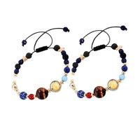Genérico 2 Piezas Pulsera de estrella pulsera planetaria pulseras con cuentas pulsera del sistema solar natural pulsera estrella Pulsera temática de nueve planetas aleación Negro
