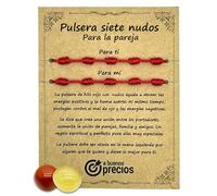 Genérico - 2 Pulsera siete nudos roja + regalo 2 piedras naturales - Contra mal de ojo - Hilo rojo protección energía negativa - Amuleto buena suerte y amistad - Pulseras parejas mujer hombre (Roja)