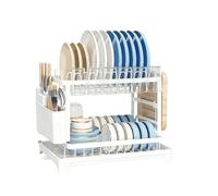 Genérico 2-Tier Dish Drainer - with Utensil Holder 42x29cm｜Rust-Resistant Draining Rack for Kitchen Worktop, Sink Organisation for Home Apartment, Cutlery Cup Sponge Tray Plate Optimised Storage