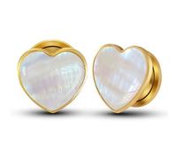 Genérico 2 Unidades Túneles de Oreja Acero Inoxidable 6-16mm, Diseño Corazón en Forma de Lágrima con Acabado Blanco Nácar para Piercing Corporal(Gold,12mm (1/2"))