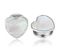 Genérico 2 Unidades Túneles de Oreja Acero Inoxidable 6-16mm, Diseño Corazón en Forma de Lágrima con Acabado Blanco Nácar para Piercing Corporal(Silver,6mm (2g))