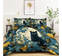 Genérico 200 x 200 cm Animales Gatos Flores Funda Nórdica Reversible Estampado 3D, Set de Ropa de Cama Fácil de Cuidar, Diseño de Doble Cara, Tejido Transpirable y Duradero, Azul