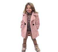 Genérico 2024 Moda Niño Bebé Abrigo Invierno Impermeable Suave Espesar Cálido Polar Botón Chándal Chaqueta Trench Cuero, Rosa, 3-4 Años