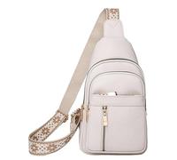 Generico 2024 Multi-Pocket Sling Bag | Waterproof PU Leather, 18x6x30cm, 350g | Small Chest Purse For Women | Vintage Shoulder Bag In Green, Red, Khaki, White Or Black, blanco, Fare riferimento alla