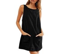 Genérico 2024 Women's Corduroy Overall Dress Round Neck Open Back Fall Mini Jumper Dress with Pockets (M,Black)