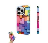 Genérico 2025 Flat 3D Square Pattern Glass Case for iPhone Creative Aesthetic 3D Design Colorful Stereoscopic Checkerboard Phone Case for iPhone 12 13 14 15 Pro MAX (A, 16 Plus)