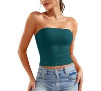 Genérico 2025 Mujer Crop Top sin Tirantes Bandeau Tube Top sin Mangas sin Espalda estilo chica mala, azul, M