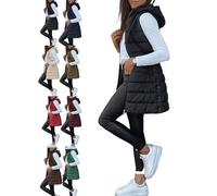 Genérico 2025 New Long Puffer Vest Women Fall Winter Warm Quilted Sleeveless Vests Puffy Zip Up Fall Coat Outerwear (F,XL)