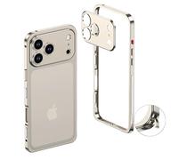 Genérico 2025 New Ultra-Thin Metal Frame Heat Dissipation Case with Lens Protector for iPhone 17 Pro MAX,Aluminum Metal Frameless Design,Lightweight,Shockproof Cover (For iPhone 17Air,Titanium)