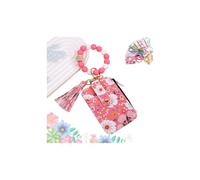 Genérico 2025 New Women's Boho Beaded Wallet, Boho Style Beaded Tassel Keychain Wallet with Flower Pattern, Multiple ID Card Slots Credit Card Holder Purse (Dark Pink)
