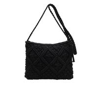 Genérico 2025 Stylish Summer Woven Bag Retro Cotton Rope Woven Bag Minimalist Tassel Women's Clutch (Black)