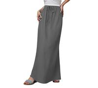 Genérico 2025 Summer Linen Maxi Skirts for Women Cute Vacation Boho Long Flowy Skirts Chiffon Comfy Drawstring Waist A Line Tops (Gray,L)