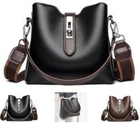 Genérico 2025 Three Straps Bucket Bag for Women, Shoulder Bag with Adjustable Wide Strap, Spacious Vintage Design(Black)