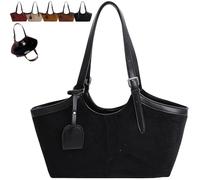 Genérico 2025 Women Retro Trendy Chic Suede Tote Bag, Elegant Top Handle Bags, Spacious Capacity Fall Winter Everyday Handbag (Black)