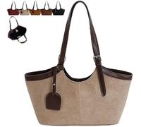 Genérico 2025 Women Retro Trendy Chic Suede Tote Bag, Elegant Top Handle Bags, Spacious Capacity Fall Winter Everyday Handbag (Khaki)