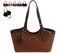 Genérico 2025 Women Retro Trendy Chic Suede Tote Bag, Elegant Top Handle Bags, Spacious Capacity Fall Winter Everyday Handbag (Coffee)