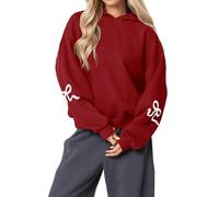 Genérico 2025 Womens Bow Print Hoodies Oversized Long Sleeve Drop Shoulder Graphic Hoodie Cute Sweater Fleece Sweatshirts (Red,XL)