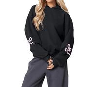 Genérico 2025 Womens Bow Print Hoodies Oversized Long Sleeve Drop Shoulder Graphic Hoodie Cute Sweater Fleece Sweatshirts (Black,XXL)