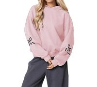 Genérico 2025 Womens Bow Print Hoodies Oversized Long Sleeve Drop Shoulder Graphic Hoodie Cute Sweater Fleece Sweatshirts (Pink,M)