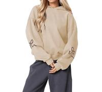 Genérico 2025 Womens Bow Print Hoodies Oversized Long Sleeve Drop Shoulder Graphic Hoodie Cute Sweater Fleece Sweatshirts (Khaki,XXL)
