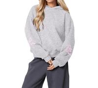 Genérico 2025 Womens Bow Print Hoodies Oversized Long Sleeve Drop Shoulder Graphic Hoodie Cute Sweater Fleece Sweatshirts (Gray,L)