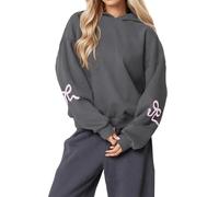 Genérico 2025 Womens Bow Print Hoodies Oversized Long Sleeve Drop Shoulder Graphic Hoodie Cute Sweater Fleece Sweatshirts (gray2,XL)